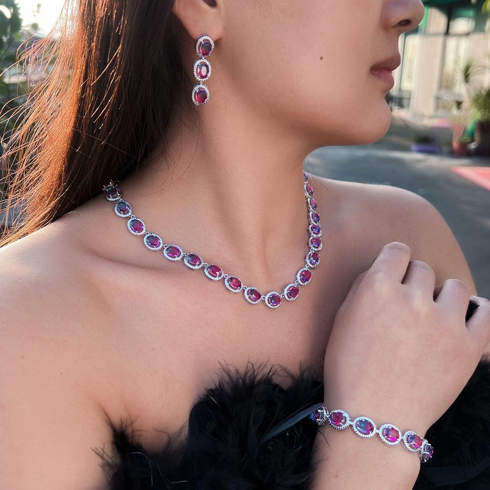 Necklace Earrings Bracelet Zircon Bridal Wedding Dress High-End Jewelry Temperament Three-Piece Dress Dress Dinner Set Chain