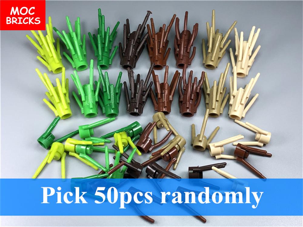 Non-Toxic 50Pcs/Lot Moc Bricks Grass Flower Stem Plants Fit With 3741 Action Figure Model Educational Building Blocks Toys Kids Gifts