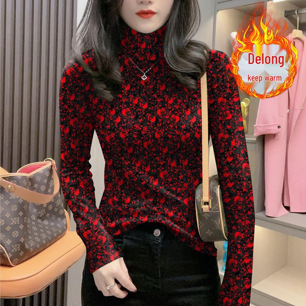 

Age-Reducing High-Neck Floral Thermal Top for Autumn/Winter: Ribbed Long-Sleeve Base Layer for Middle-Aged and Elderly 4XL (recommended 150-170 jin) чёрный/цветочный