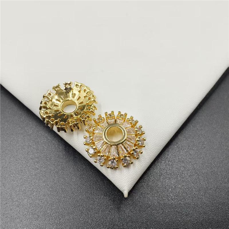 14K Gold Long-Lasting 17mm Full Diamond Zirconia Flower Cap for DIY Jewelry Accessories