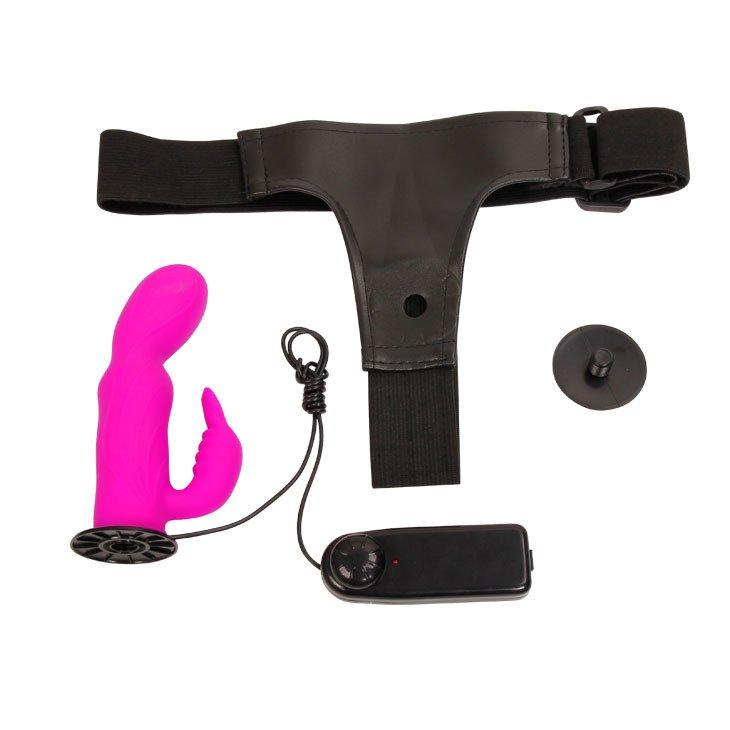 Women' Silicone Strap-on with Vibration and Clitoral Stimulator - Ultra Harness