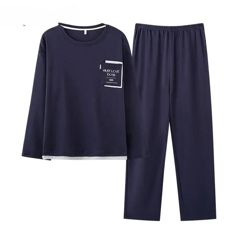 Βαμβακερή Πιτζάμα Σετ Κομψό Μινιμαλιστικό Στυλ Πιτζάμες Μεγάλο Μέγεθος Φόρμα Σπιτιού για Αγόρι Φθινόπωρο Χειμώνας Ανδρική Καθημερινή Ρόμπα