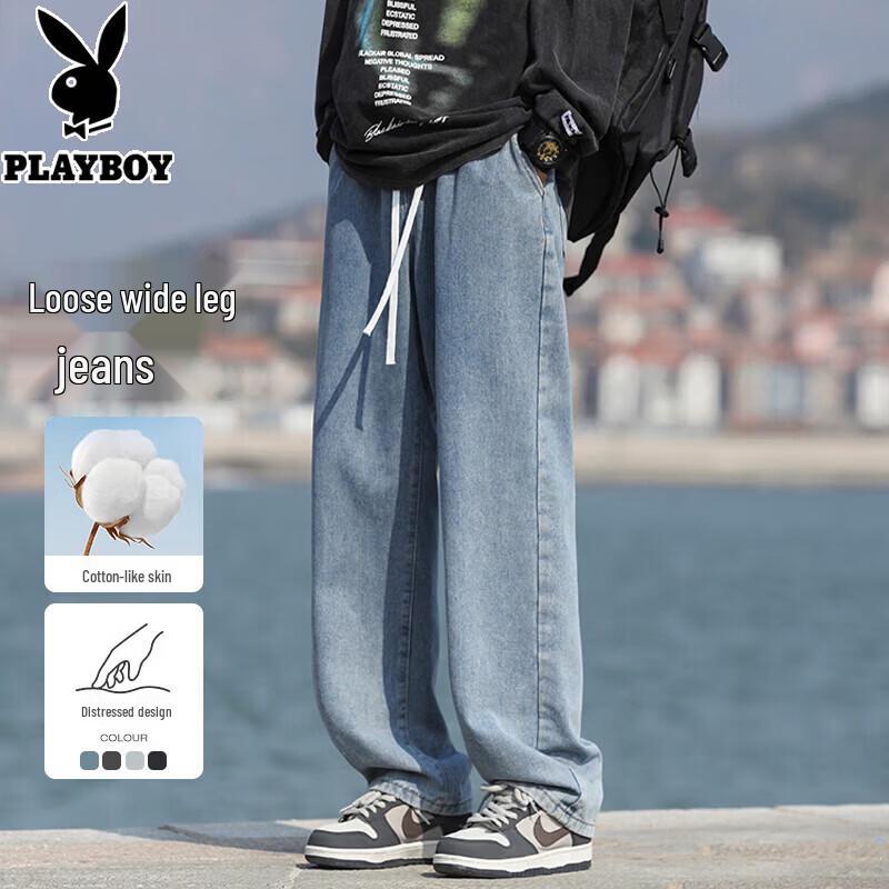 Playboy Men s Loose Straight Wide-Leg Jeans L