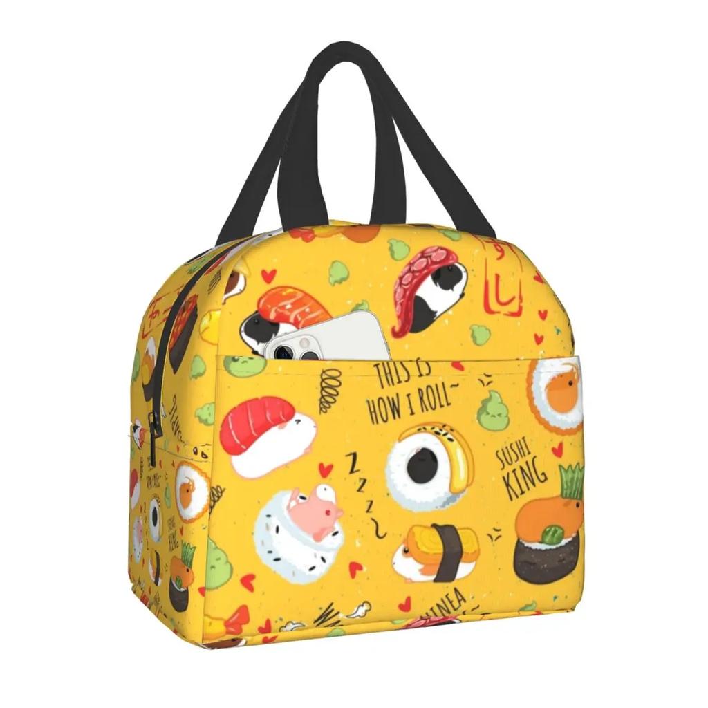 Japanese Anime Food Sushi Cat Lunch Bag Women Children Insulated Lunch Box for Work School Custom Portable Bento Tote Bags