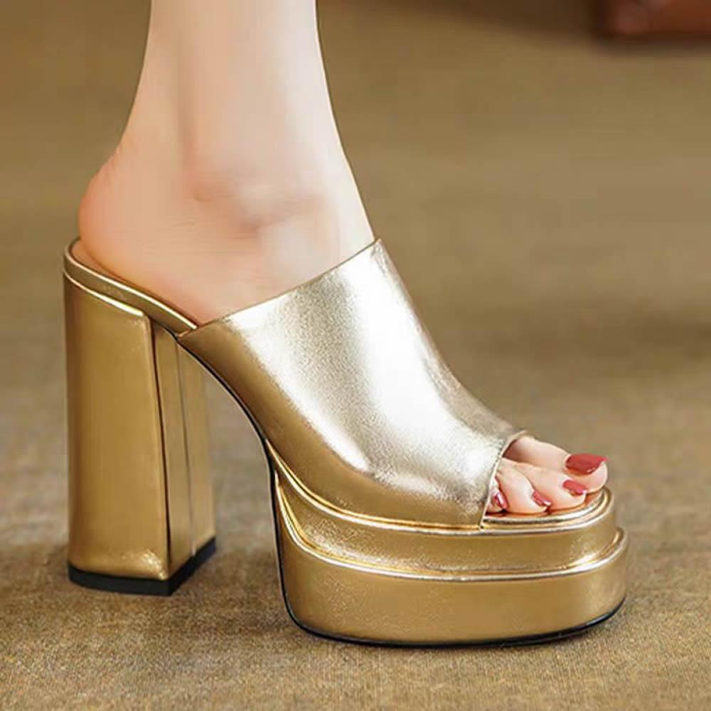 Women's Temperament Super High Heel Sandals Summer New Round Head Waterproof Platform Thick Bottom Fish Mouth Slippers