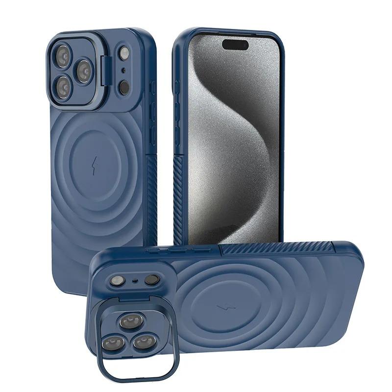 Ripple Matte Armor For Magnetic Wireless Charge Case For For Iphone 16 Plus 1 14 13 Pro Max Camera Fold Stand Protect Cover