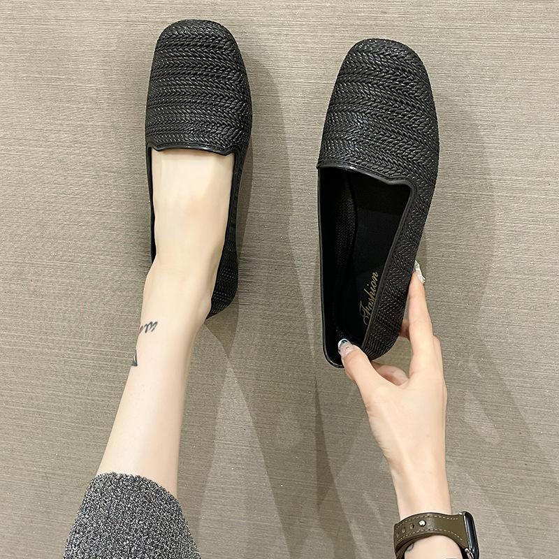 Neue Damen Freizeitschuhe 2025 Sommer Mode Flache Schnauze Niedriger Absatz Slipper Quadratische Spitze Ein Pedal Doudou Schuhe