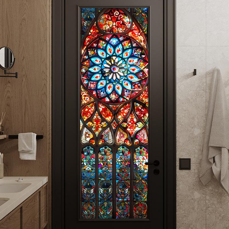 סרט ויטראז' צבעוני לכנסייה בסגנון אירופאי, מדבקת זכוכית וינטג', עיצוב לדלת בית, חדר אמבטיה, סרטי חלון לפרטיות