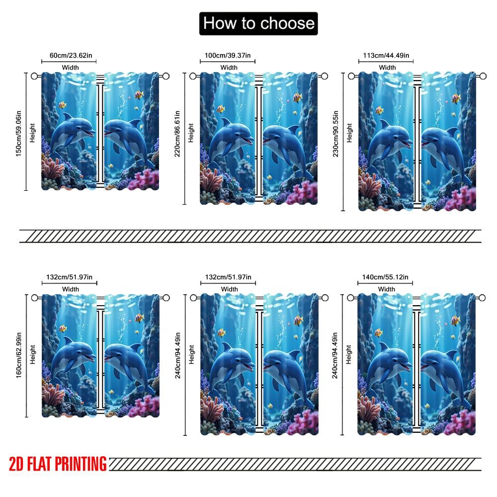 2D Flat Printing 2pcs Curtain Ocean Versatile Fabric,Without Electricity Spring Party & Holiday Decor for Festive Atmosphere