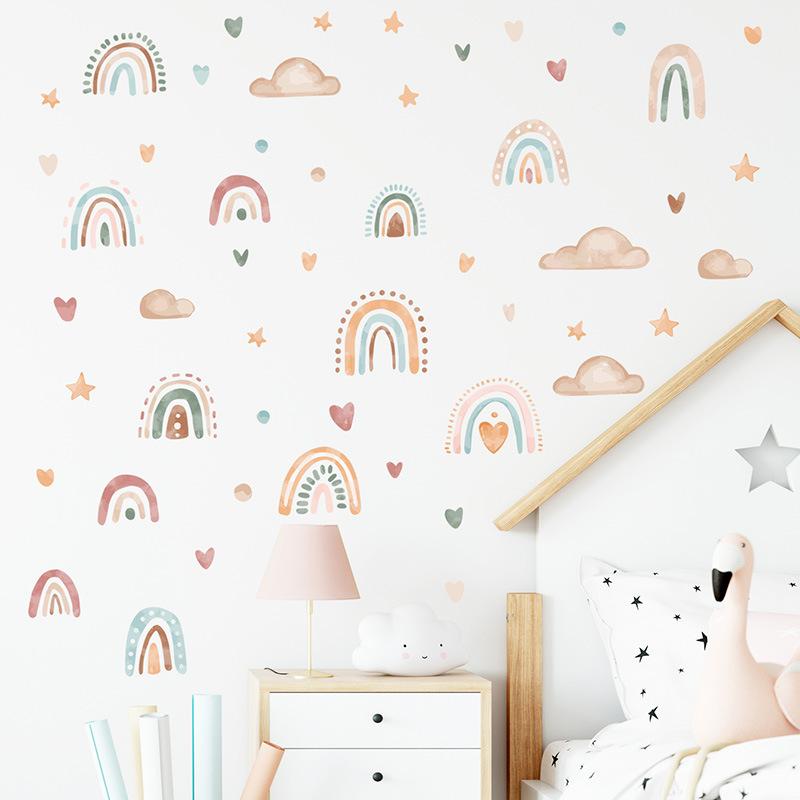 Boho Colo Rainbow Cloud Star Wall Stickers for Waterproof Removable PVC Kids Room Kindergarten Home Decoration