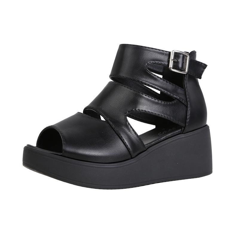 

Летние новые маффины на толстой подошве римские сандалии женские на танкетке туфли с открытым носком водонепроницаемые настольные крутые ботинки 41 чёрный