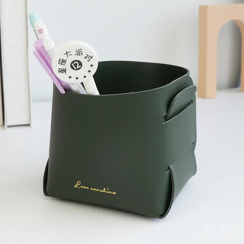 Foldable Desktop Leather Storage Box Nordic PU Storage Tray Porch Key Control Sundry Storage Basket Pen Holder Makeup Organizer