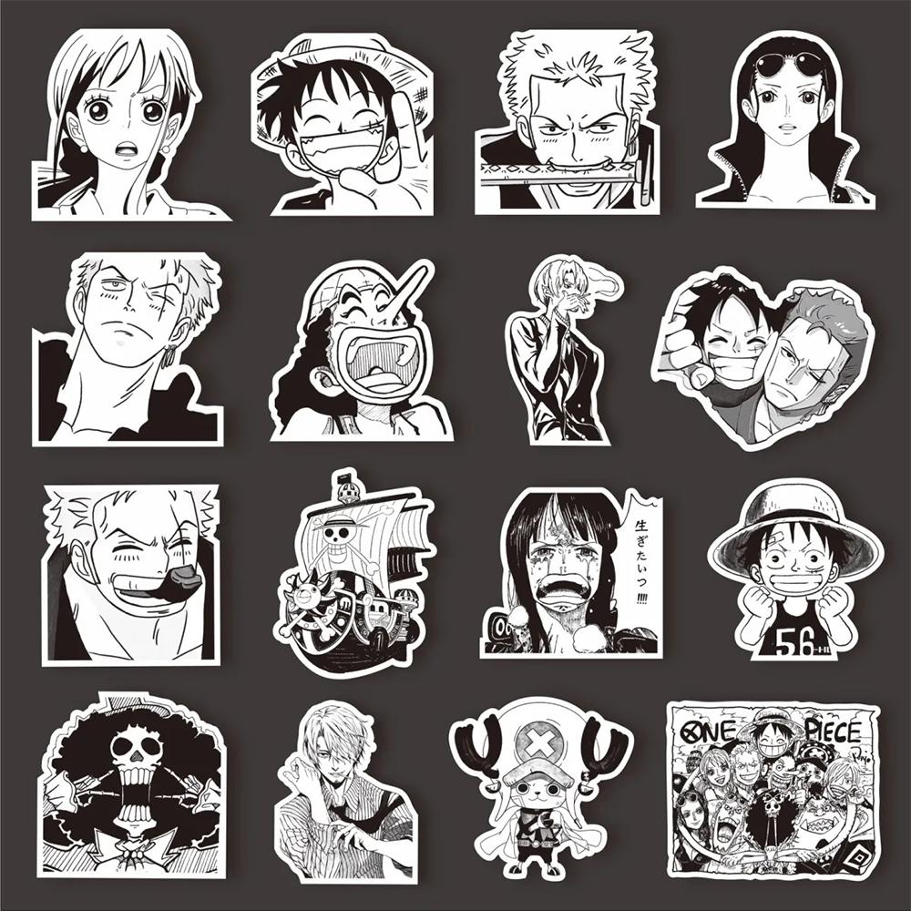 10/30/65pcs Black White Anime ONE PIECE Stickers DIY Laptop Motorcycle Travel Luggage Car Skateboard Bike Waterproof Sticker Toy