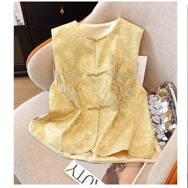 

Летний желтый вышитый жилет, новый жаккардовый верхний жилет, модный и универсальный 3XL (138-75kg recommended)