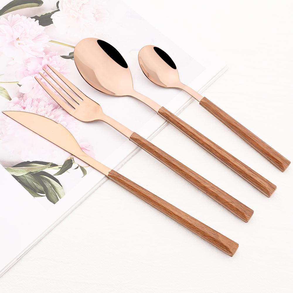 3Pcs/Set Fork Spoon Chopsticks Cutlery Set Wood Handle Dinnerware Stainless Steel Tableware Western Kitchen Flatware