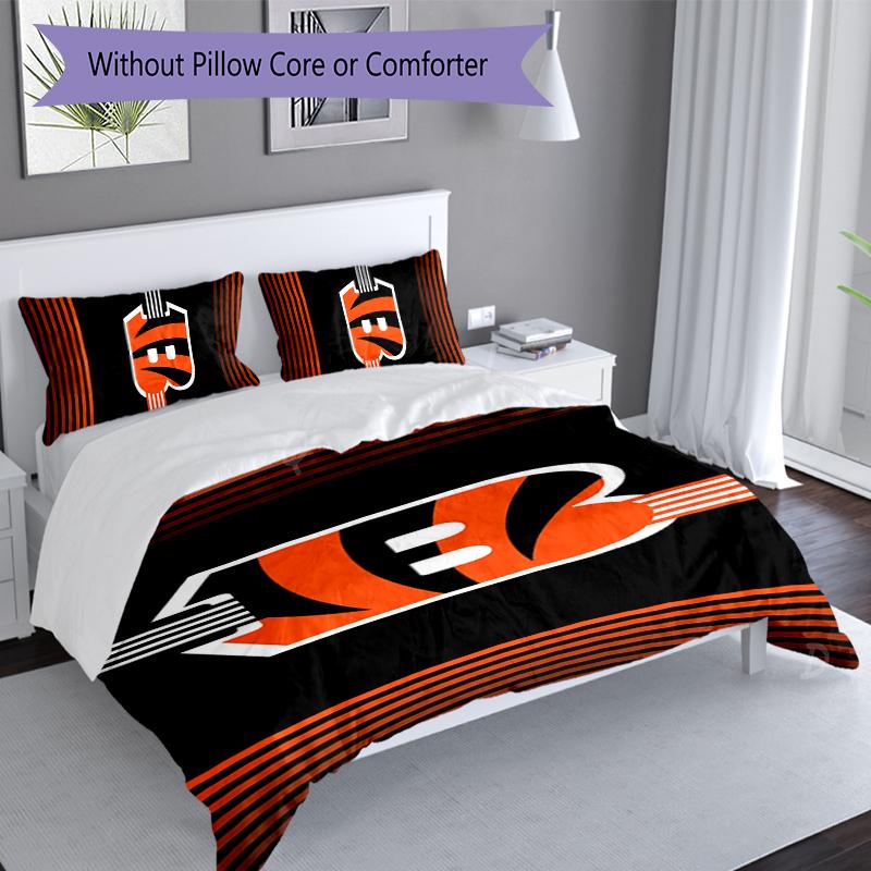 3pcs Cincinnati Bengals LOGO Duvet Cover Set, Includes 1 Duvet Cover and 2 Pillowcases,Skin-Friendly&Comfortable Fabric,Suitable Bedding Sets