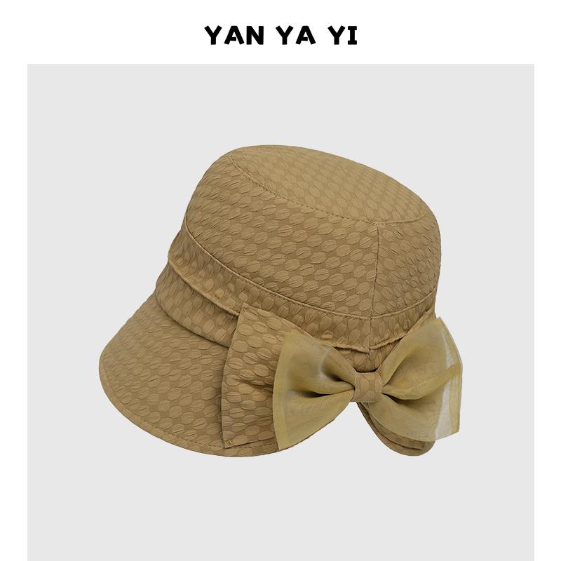 Lady temperament bucket hat women's spring and summer fashion face covering wide brim basin hat showing face small bow sun protection sun hat