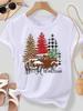 (Asian Size) Lovely Watercolor Cute Merry Christmas New Year Women's Top T Tee Festival O-neck Clothing Print Fashion Ladies Graphic T-shirts