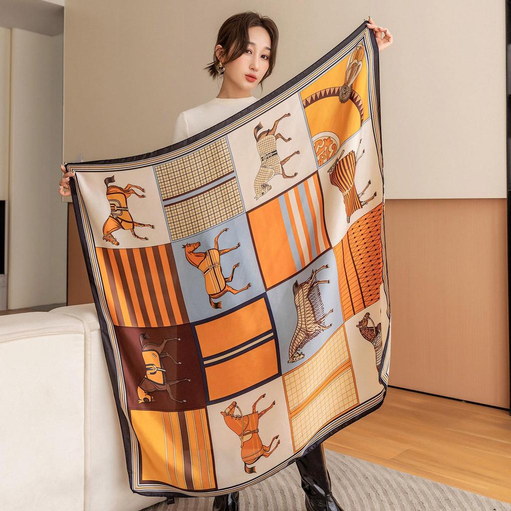 Damen 110cm Bedruckter Kunstseidenschal: Vielseitiges Hals-, Strand- und Sonnenschutz-Wickeltuch