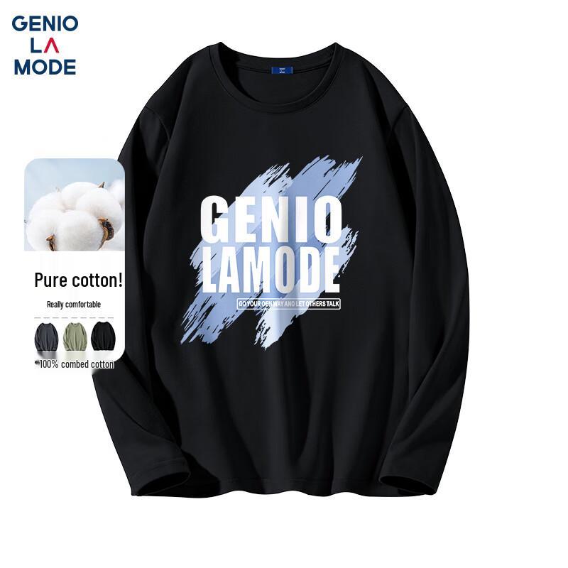 GENIOLAMODE Men's Brush Print Long Sleeve T-Shirt