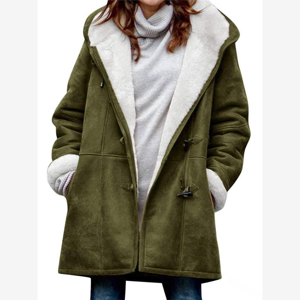 Women's Casual Hoodie Jaket Warm Winter Coat Straight Tube Pe Long Sleeve with Hat Thiened Cotton Clothes