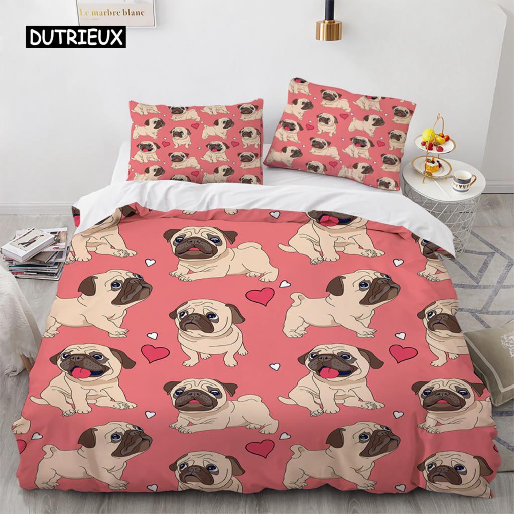 Corgi Dog King Queen Duvet Cover Yellow Cartoon Puppy Bedding Set for Kids Boys Girls Kawaii Pet Animal Pink 2/3pcs Quilt Cover