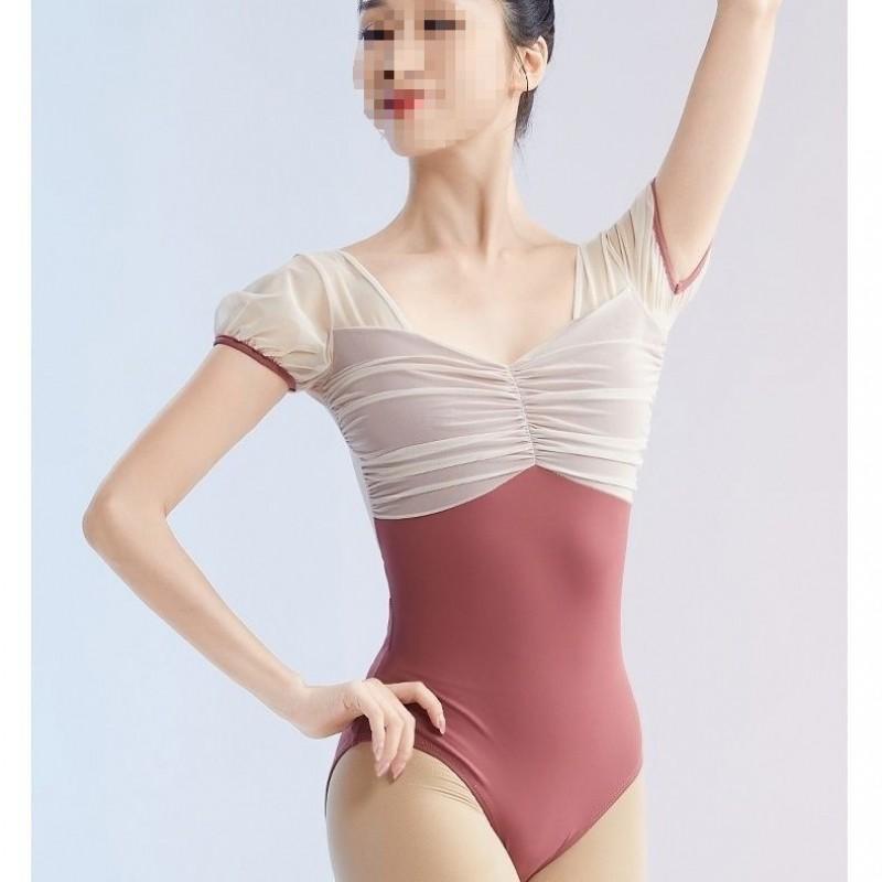 Womens Ballet Leotard Short Sleeve Dancewear Practice Performance Gymnastics Modern Dance