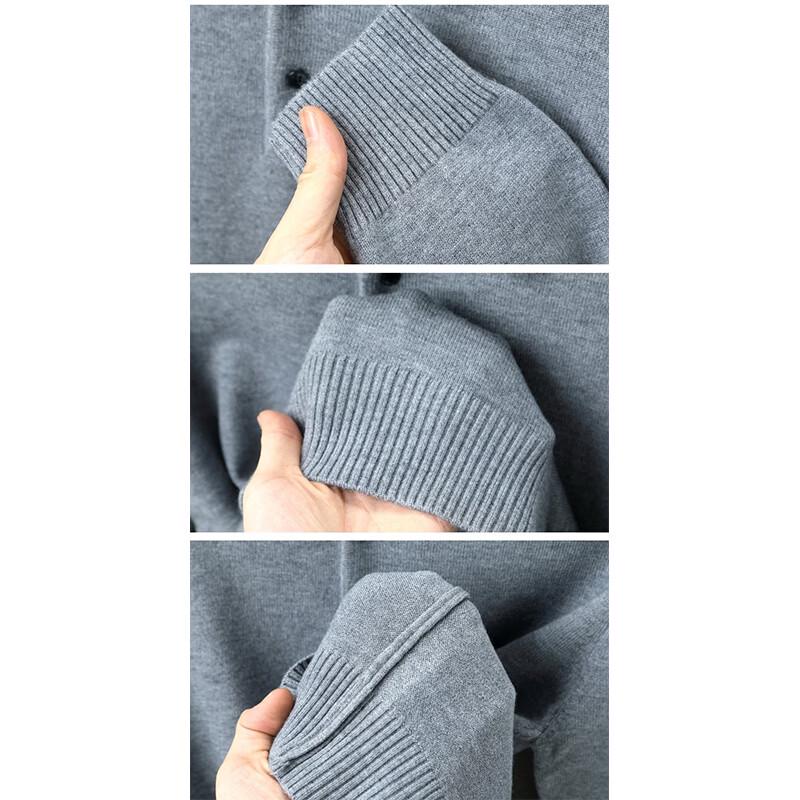 ROMON Men's Casual Long Sleeve Knit Polo Shirt