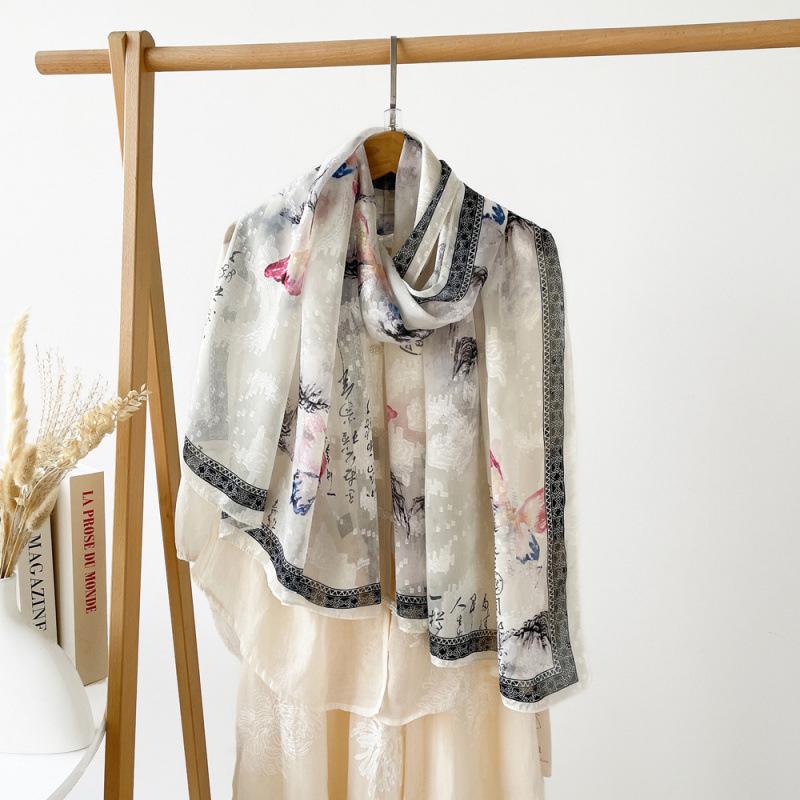 Women's Big Shawl Chinese Style Hollow Flower Cut Scarf Suzhou Garden Print Shawl High-quality Sun Protection Scarf Scarf