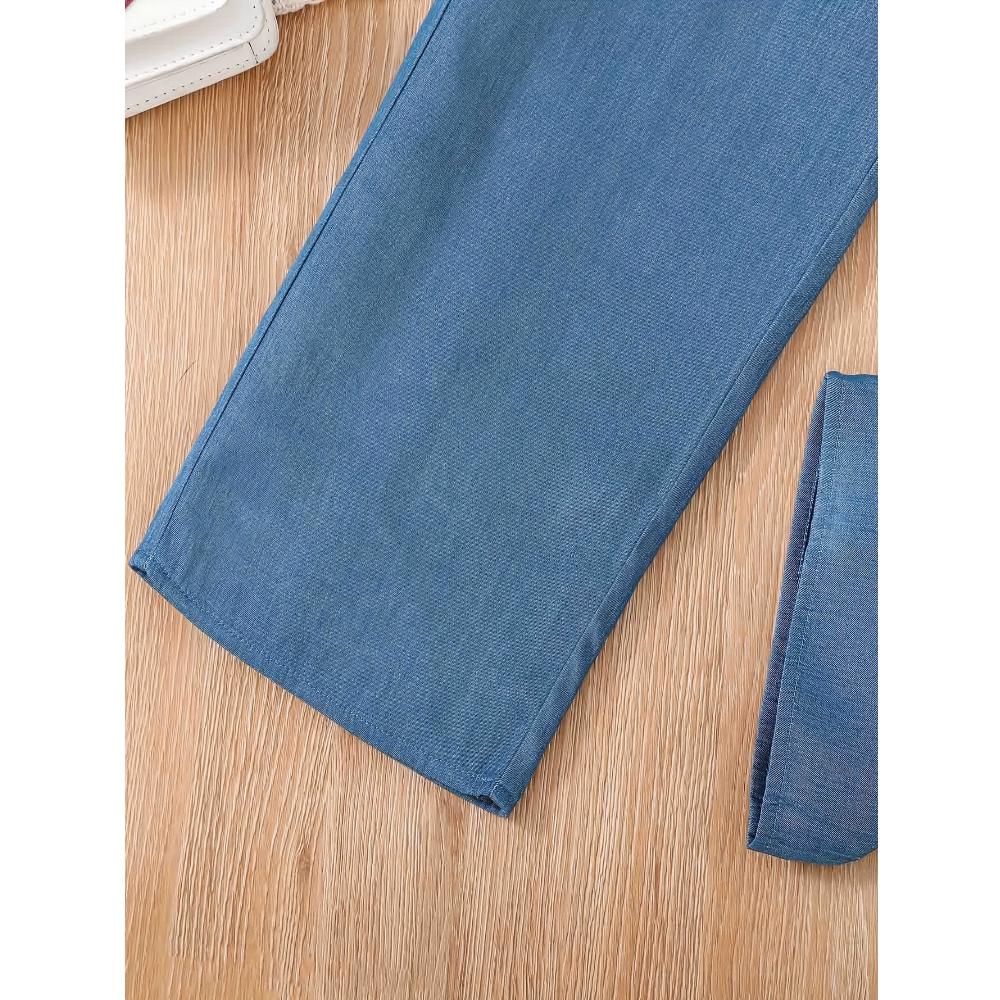 Nowe Letnie Ubrania Dziecięce Modny Zestaw 2-częściowy dla Nastolatek Dziewcząt Bluzka z Krótkim Rękawem + Spodnie z Szerokimi Nogawkami