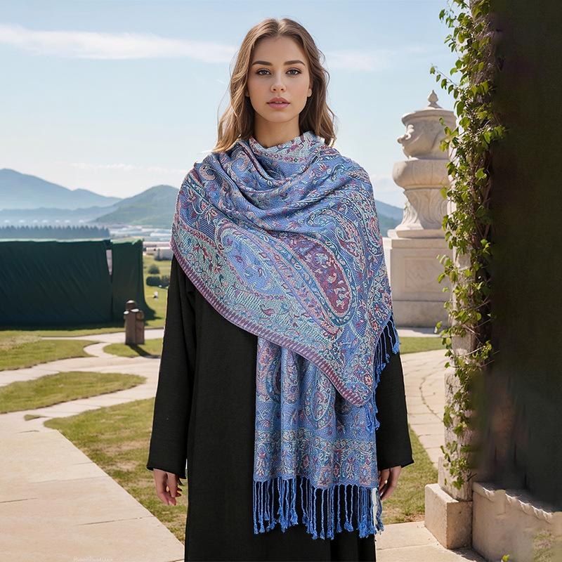 Classic Ethnic Style Jacquard Cashew Polyester Long Scarf with Literary Retro Women's Versatile Scarf Fashionable Elegant Shawl