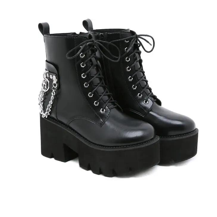 Fashion Cool Fashion Punk shoes Women Motorcycle Boots Lace Up Chunky Platform Goth Shoes Casual Brand Combat Street Shoes plus big size