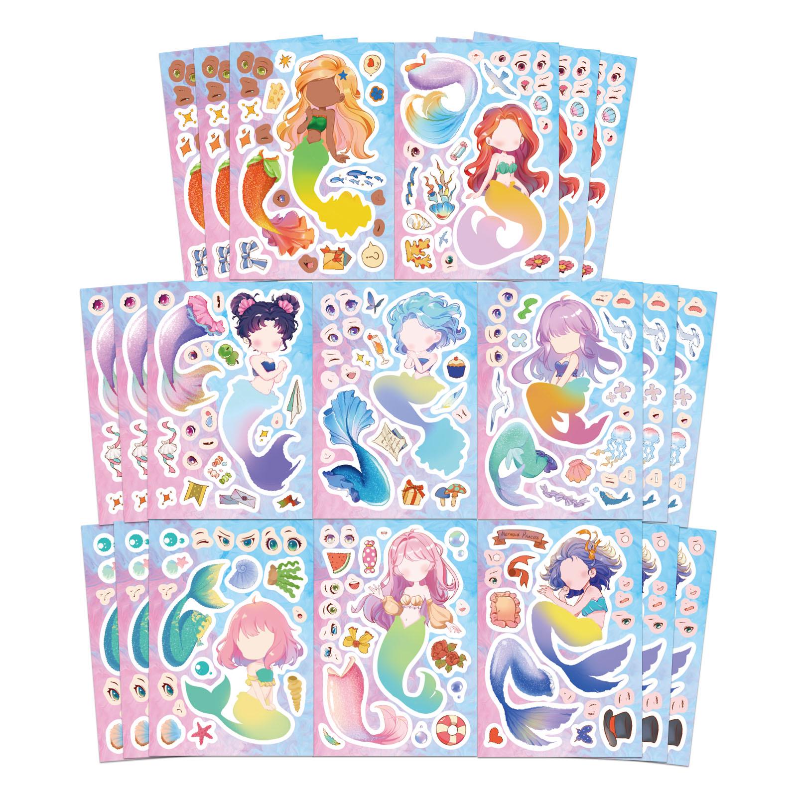 Водонепроницаемые детские наклейки-пазлы «Сделай сам» с меняющимся лицом принцессы-русалки
