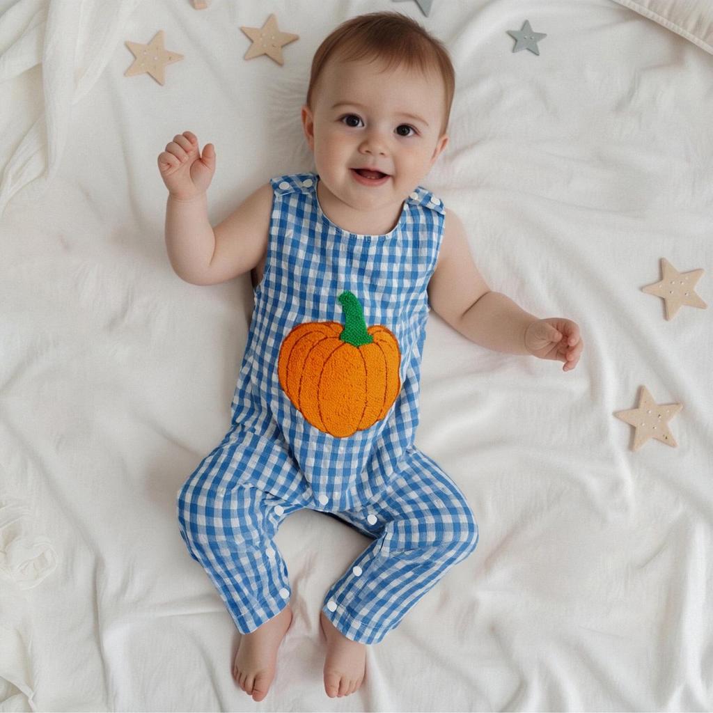 Infant Summer Halloween Ghost/Pumpkin Embroidered Sleeveless Romper