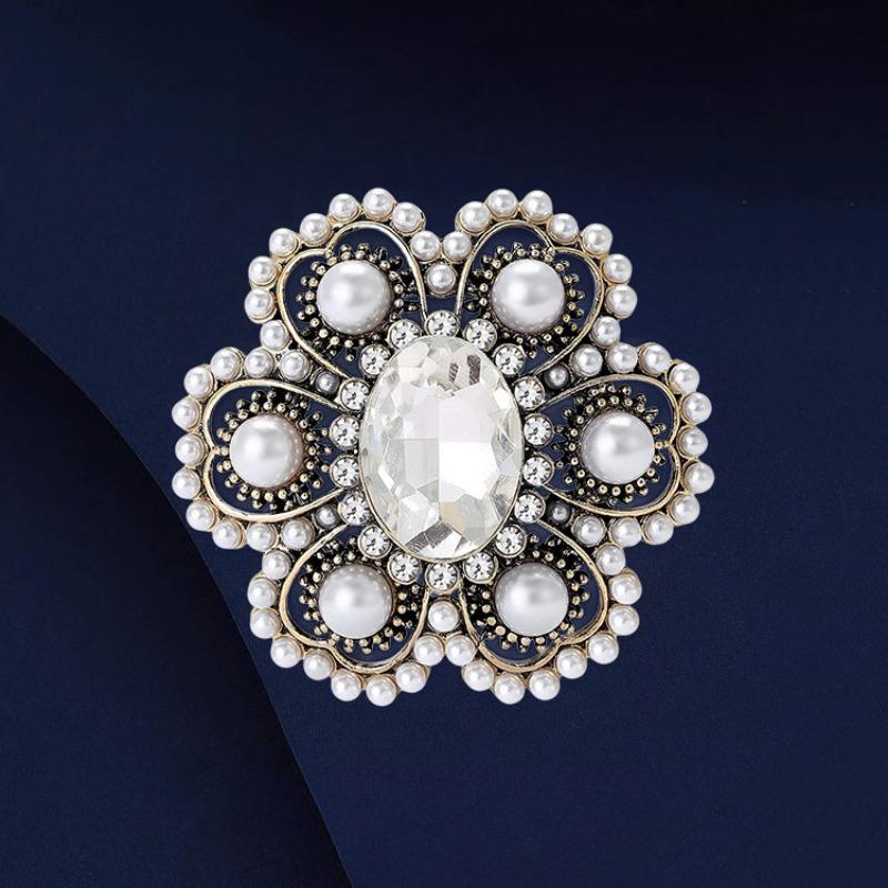 Large Diamond Flower Brooch, High-end and Individual Style, Pearl Brooch, Court Grandeur, Suit Pin