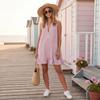 Women Sleeveless V Neck Striped Dress with Ruffle Hem Loose Fit Vintage Style Casual Wear for Daily and Vacation Outfits