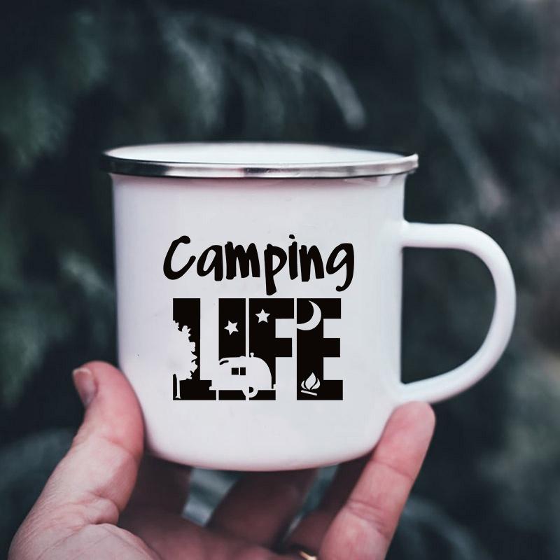 Bergmotiv Emaille-Tassen Campingbecher mit Henkel Trinkgeschirr Urlaub Wandern Lagerfeuerbecher Outdoor Wohnmobil Kaffeetasse Camper Geschenke