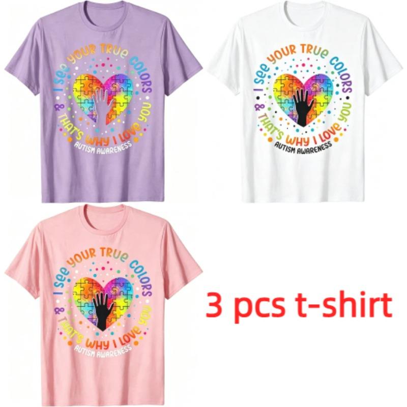 Funny Colored Heart-shaped Letters Print Men's T-Shirts Summer Fashion Street Outdoor Casual T-shirt Tops for Men's and Women's Tees Top