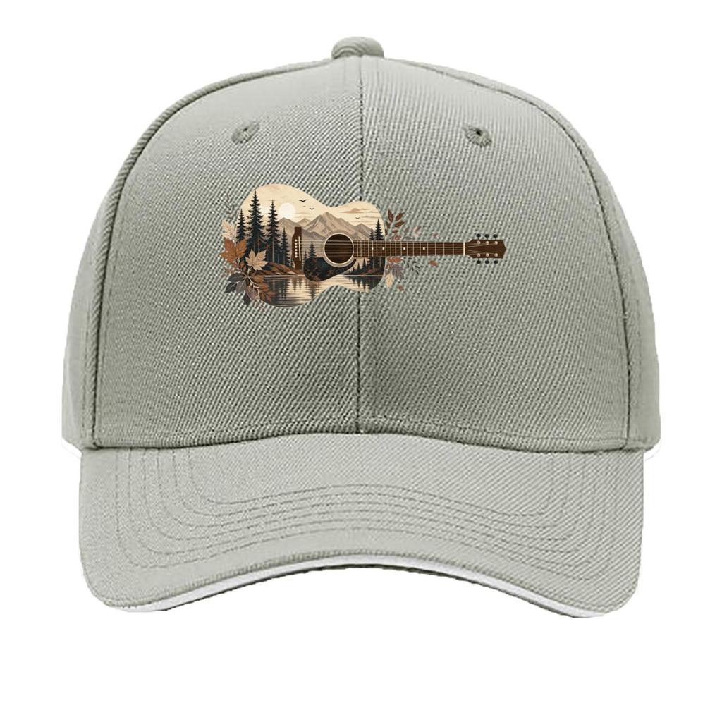 Rustic Forest Acoustic Guitar Silhou Sandwich Baseball Cap Sun Cap Outdoor Workouts Hat