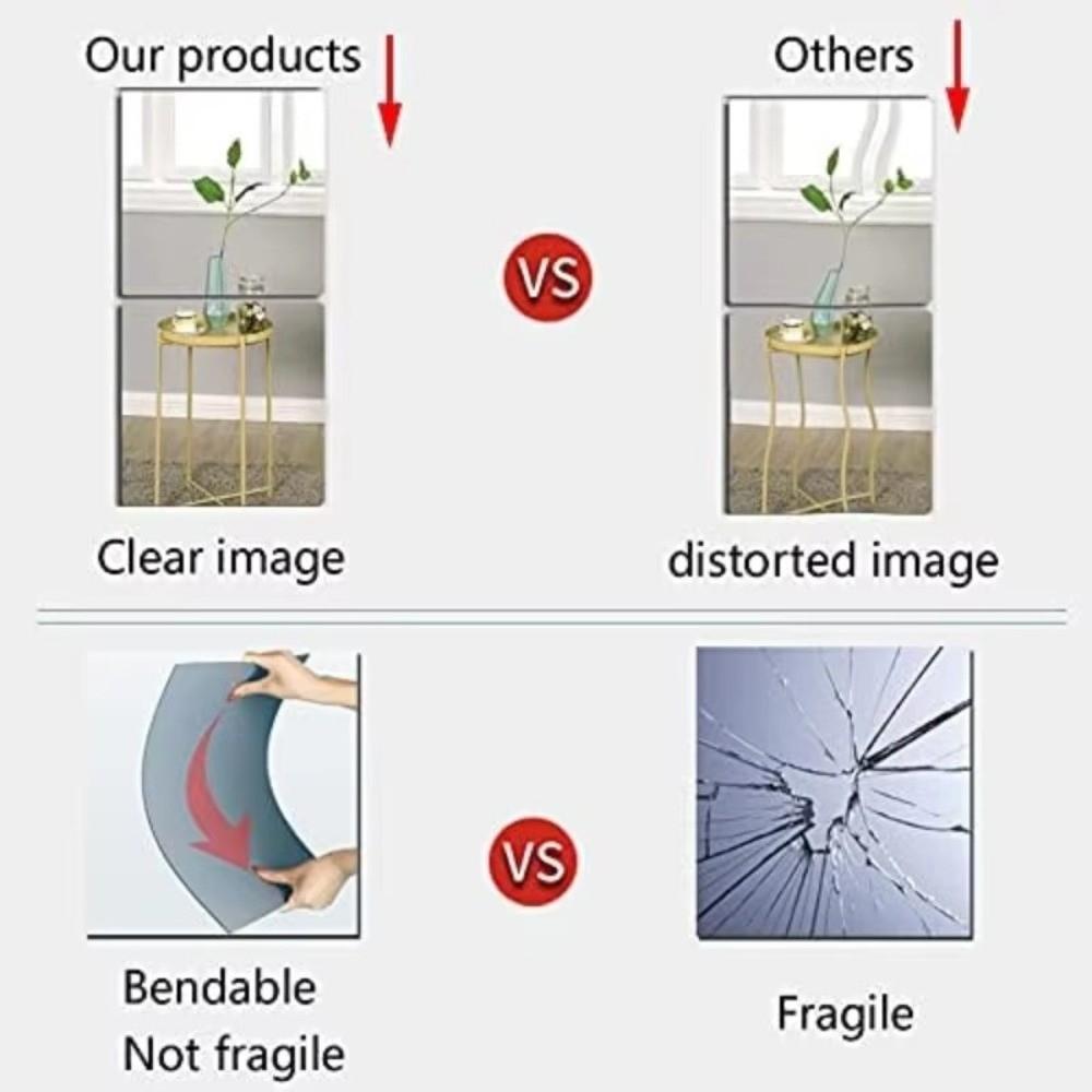 4pcs Shatterproof Acrylic Mirror Sheet Simple Makeup Mirror Non Glass Mirror Stickers Bathroom