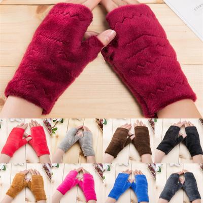 Half Finger Fingerless Gloves Women  Wrist Arm Hand Warmer Plush Gloves