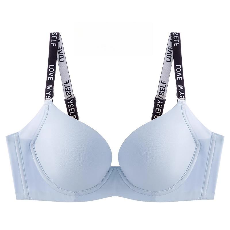 

Бесшовное нижнее белье Женский мягкий бюстгальтер на косточках Тонкий бюстгальтер против провисания Полная чашка Модный бюстгальтер с надписью Бюстгальтер пуш-ап 40/90D синий