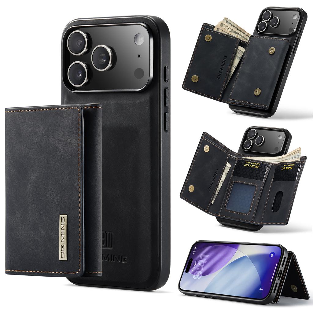 DG.MING M1 Series for iPhone 17 Pro Max Case Kickstand PU Phone Cover with Detachable Wallet