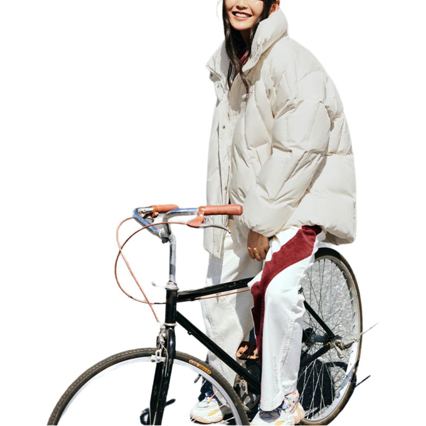 Li Ning CF Su Series Solid Color Logo Zip Stand Collar Down Jacket Women Outerwear White AYMS381-1