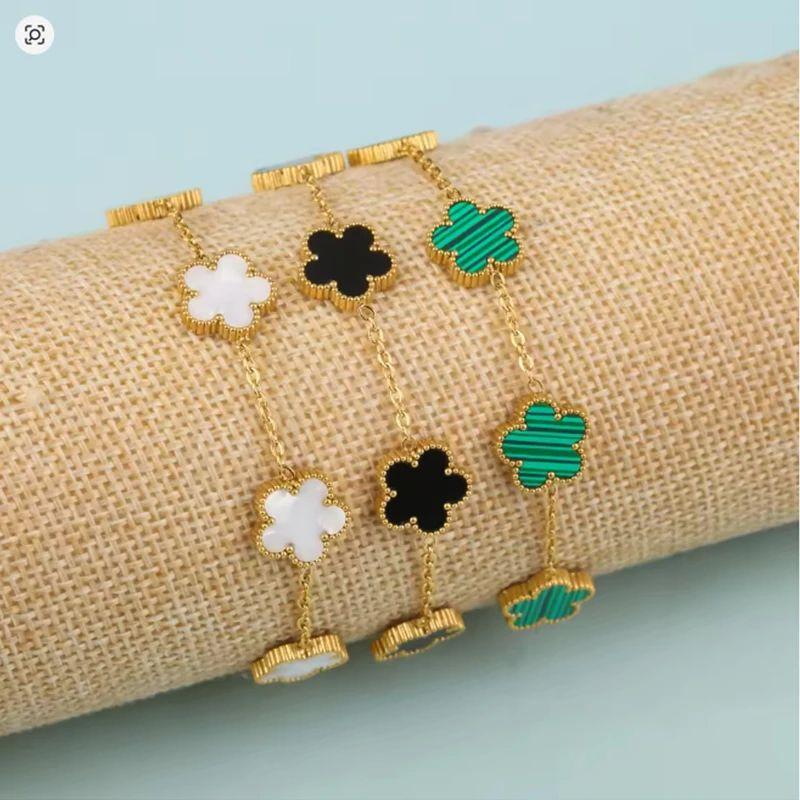Lucky Five-Leaf Flower Stainless Steel Bracelets For Women Trendy Adjustable Bracelet Party Birthday Daily Cute Jewelry