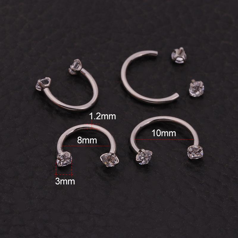 16g Stainless Steel Zircon Piercing Earrings: Lip Studs, Eyebrow Rings, Ear Bone Sticks, C-Shaped Horseshoe Rings.