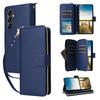 (Blue) Wallet Case for Samsung Galaxy A26 5g Magnetic Closure Wrist Strap Zipper Pocket Pu Leather 9 Card Holder