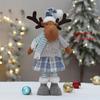 Blue Fabric Christmas Decor Figure Set - Santa Snowman Reindeer Home Party Tabletop Holiday Display
