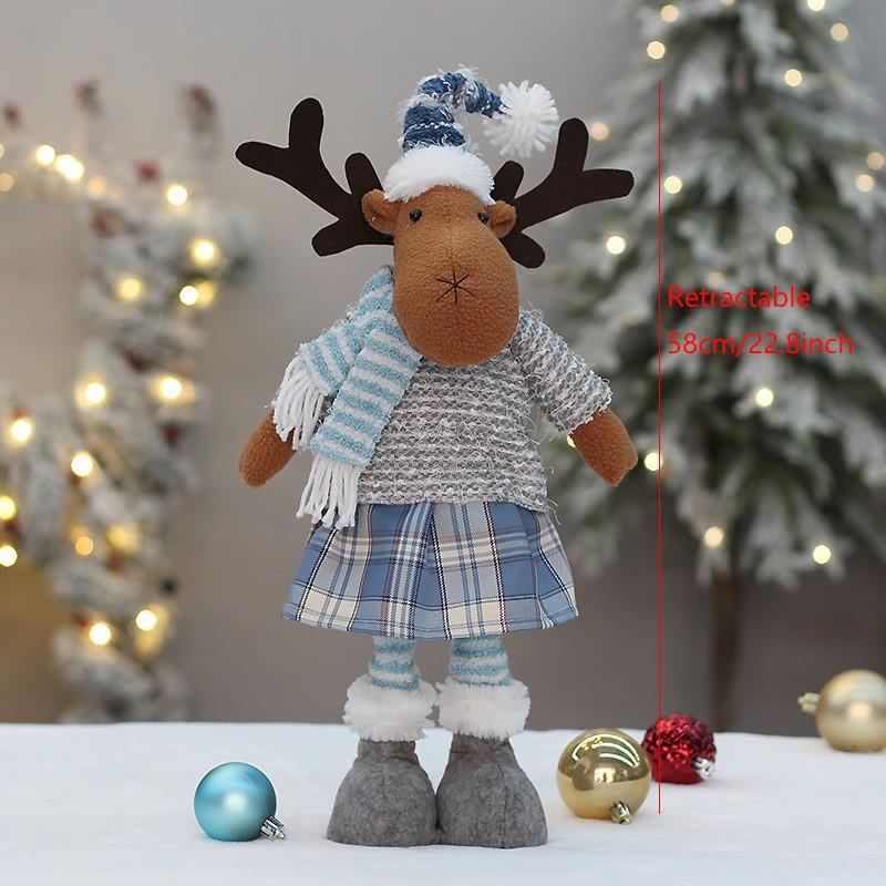 Blue Fabric Christmas Decor Figure Set - Santa Snowman Reindeer Home Party Tabletop Holiday Display