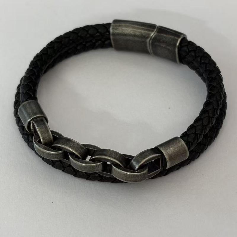Creative Chain Men's Stainless Steel Leather Bracelet Fashion Trendy Men's Leather Rope Bracelet Cross-border E-commerce Jewelry